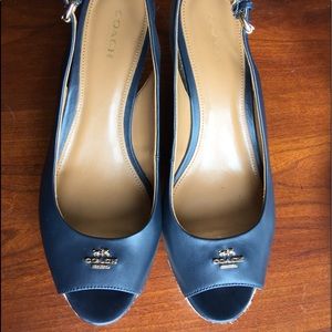 Coach Navy Platform Sandals Ferry Semi Matte Calf